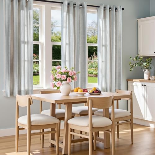 Vangao Linen Striped Curtains for Living Room Bedroom Farmhouse - color: Boxter Striped| Blue on Beige, size: 50"W x 63"L (Pack of 2)
