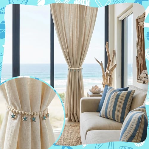 4 Pcs Magnetic Starfish Themed Curtain Tiebacks Ocean Coastal Pearl Bead Curtain Tiebacks Holders Boho Farmhouse Bedroom Decor Accessories for Home Office Hotel Living Room - style: Cute