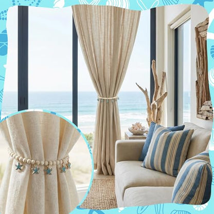 4 Pcs Magnetic Starfish Themed Curtain Tiebacks Ocean Coastal Pearl Bead Curtain Tiebacks Holders Boho Farmhouse Bedroom Decor Accessories for Home Office Hotel Living Room - style: Cute