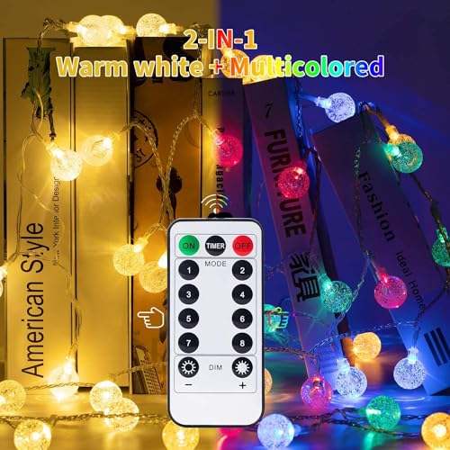 Minetom Globe String Lights - color: Globe - Warm White + Multicolor - 33 FT