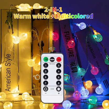 Minetom Globe String Lights - color: Globe - Warm White + Multicolor - 33 FT