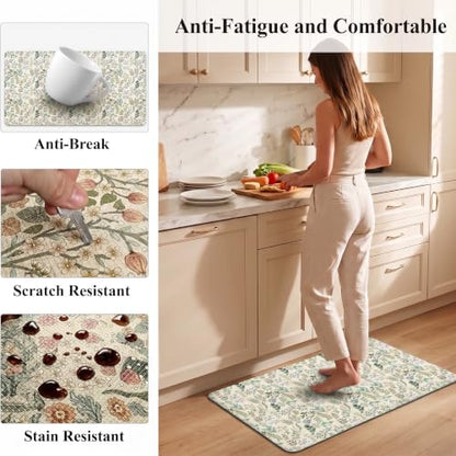 Kitchen Floor Mat 36x20in Waterproof Anti-Fatigue Kitchen Mats - color: Green Leaves and Brunches