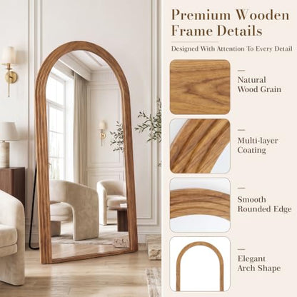 76"x41" Arched Full Length Mirror with Wide Wood Frame,Natural Wood - color: Natural Wood, size: 76"L x 41"W