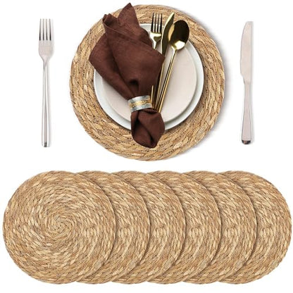 Kochorie 6 Pcs Round Woven Placemats 12 Inch Rattan Table Charger Plates - size: 12 Inch