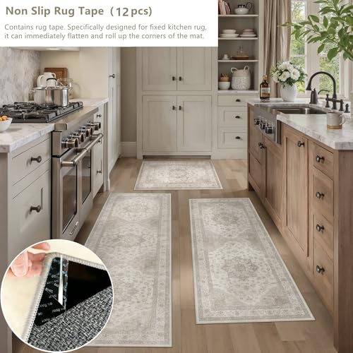 HUGEAR 3-Piece Beige Neutral Kitchen Rug Set - color: Beige, size: 20"x32"+20"x48"+20"x59"