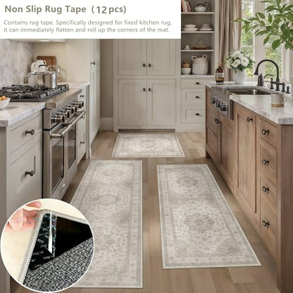 HUGEAR 3-Piece Beige Neutral Kitchen Rug Set - color: Beige, size: 20"x32"+20"x48"+30"x50"