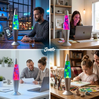 JAMBO 2 Pack- 16" Beautiful Lamp- Blue with Yellow/Green Wax and Purple with Pink Wax, Relaxing Liquid Lamp, Night Light Nightlight, Lamps for Adults Teens Kid - color: Silver Base, Blue Liquid, Yellow Wax AND Silver Base, Purple Liquid, Pink Wax