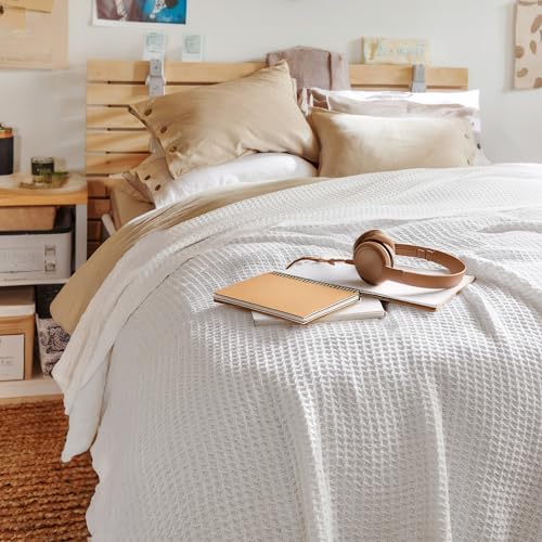 Bedsure 100% Cotton Twin XL Blanket, Waffle Weave, White, 66"x90" - color: 01 White, size: Twin XL (66" X 90")