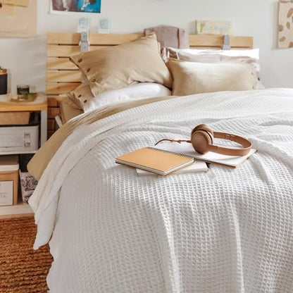 Bedsure 100% Cotton Twin XL Blanket, Waffle Weave, White, 66"x90" - color: 01 White, size: Twin XL (66" X 90")