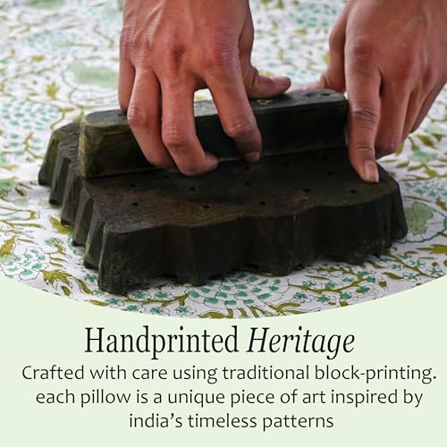 CPC Agate Green Block Print Ruffle Pillow Cover 18x18 Inch, Pack of 2 - color: Agate Green, size: 18" x 18" (Pack of 2)