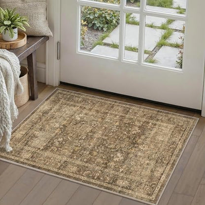 2x3 Washable Entryway Area Rug Non-Slip Distressed Brown Door Mat - color: Accent | Brown, size: 2' x 3' (Rectangular)