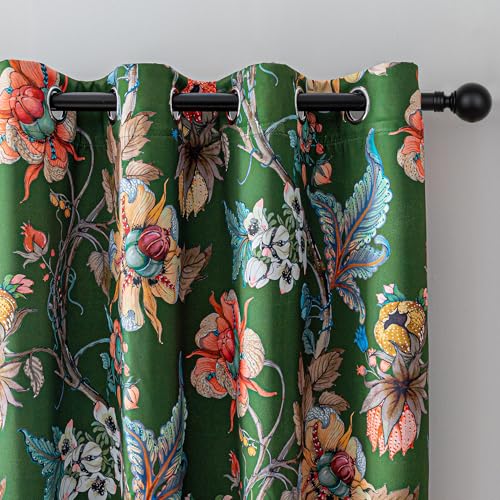 MYSKY HOME Green Floral Blackout Curtains 84 Inch Length 2 Panels Set Black Out Thermal Insulated Energy Efficient Grommet Cottagecore Flower Patterned Vintage Botanical Drapes for Living Room, 52" W - color: Green, size: 52"W x 84"L (Pack of 2)