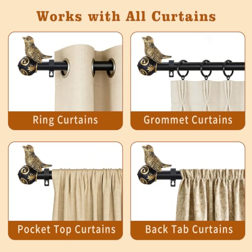 Curtain Rods for Windows 48-84 Inch, Gold Curtain Rod with Bird Finials - size: 48-84