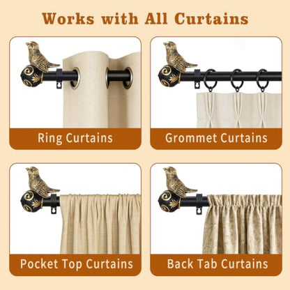Curtain Rods for Windows 84-120 Inch, Gold Curtain Rod with Bird Finials - size: 84-120