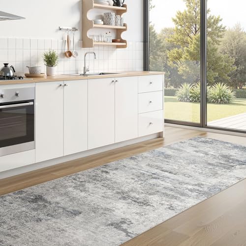 DMOYEST 3x8 Washable Runner Rug for Hallway Abstract Soft Carpet Runner - color: Grey Blue, size: 3' x 8' (Runner)
