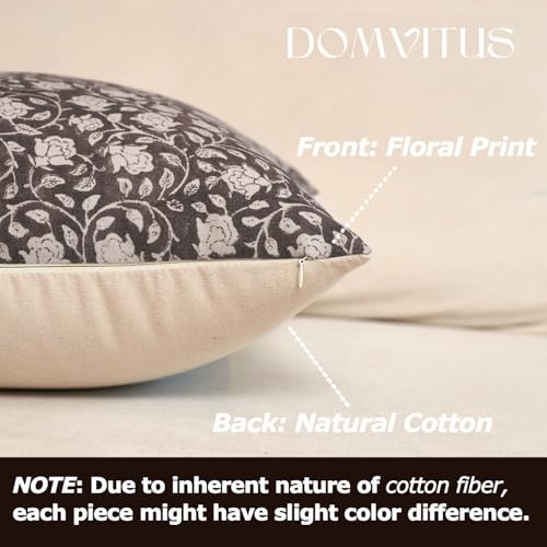 DOMVITUS Floral Pillow Covers 20x20, Throw Pillows for Couch, Block Print Pillow Cover, Decorative Neutral Accent Throw Pillow Covers for Living Room, 1PC, Dark Brown - color: Dark Brown, size: 20" x 20" (Pack of 1)
