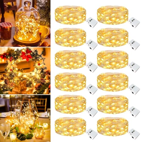 12 Pack Fairy Lights Battery Operated - 7ft 20 Led Twinkle Lights 3 Modes, Bulk Mini String Lights Waterproof for Mason Jars Vases DIY Party Wedding Decoration Christmas -Warm White - color: Warm White, size: 12 Pack