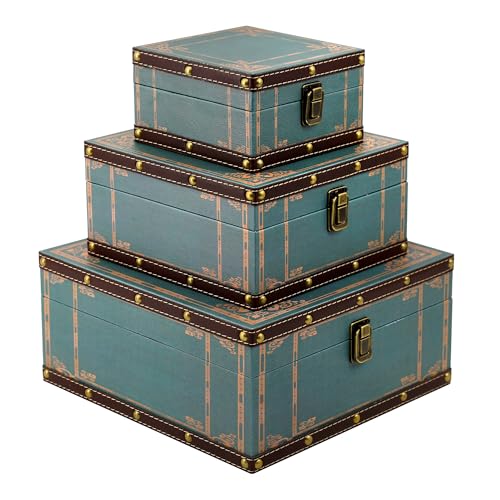 Jolitac Wooden Storage Box Set of 3, Antique-Looking Storage Containers with Secret Compartments Vintage Nesting Keepsake Chests for Jewelry, Cash, Photos Travel-Friendly & Stackable (Green) - color: Green