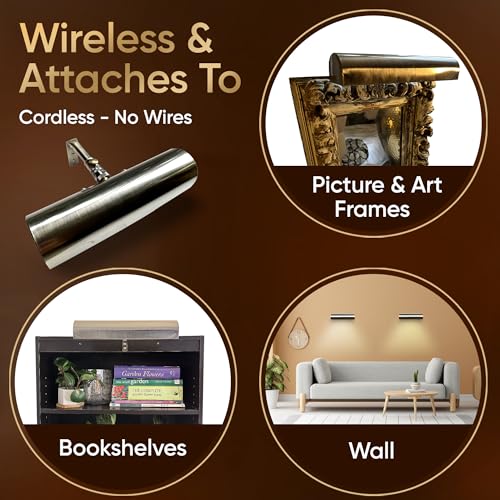 Concepdesigns Picture Light Battery Operated Picture Light, Dimmable Wireless Picture Lights for wall, Art Light, Library Light Battery Operated with Remote Control - 18 inches, Antique Brushed Bronze - color: Antique Brushed Bronze, size: 18 inch