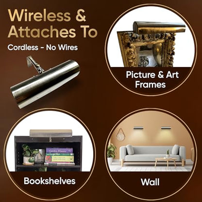 Concepdesigns Picture Light, Battery Operated Picture Light, Dimmable Wireless Picture Lights for Wall, Art Light, Library Light - 7.75 inches, Antique Brushed Bronze - color: Antique Brushed Bronze, size: 7.75 inch