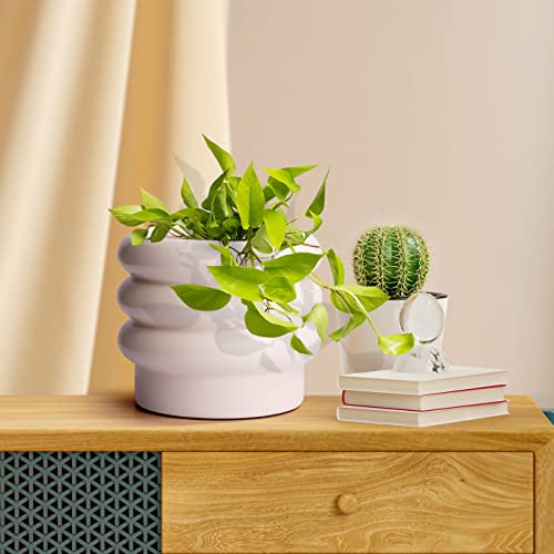 Ceramic Plant Pot, 6 Inch White Ceramic Planter with Drainage Holes - color: Creamy White