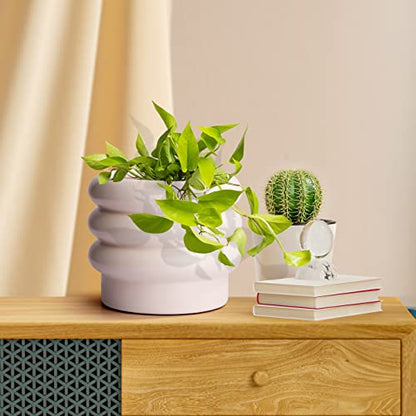 Ceramic Plant Pot, 6 Inch White Ceramic Planter with Drainage Holes - color: Creamy White