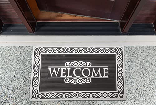 DII High Traffic All-Weather Rubber Doormat, 18x30, Diamond Lattice - color: Silver Welcome Scroll, size: 1'6" x 2'6" (Rectangular)