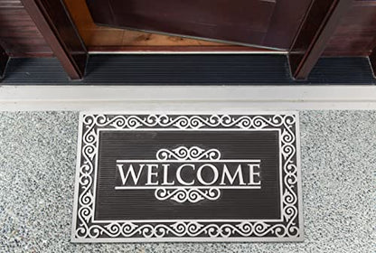 DII High Traffic All-Weather Rubber Doormat, 18x30, Diamond Lattice - color: Silver Welcome Scroll, size: 1'6" x 2'6" (Rectangular)