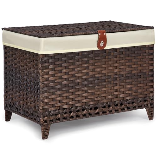 Wicker Storage Basket with Lid, 160L Shelf Basket with Removable Liner Bag - color: Brown, size: 160L