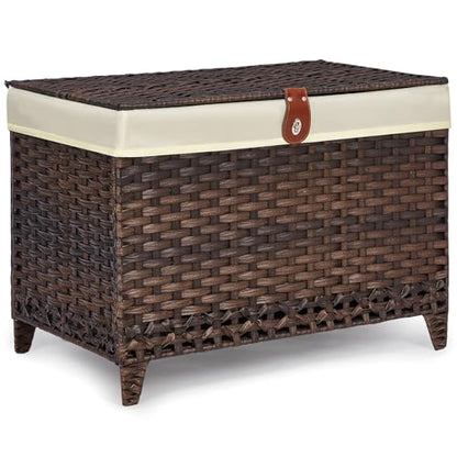 Wicker Storage Basket with Lid, 160L Shelf Basket with Removable Liner Bag - color: Brown, size: 160L