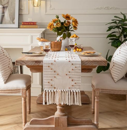 Caflife Brown Beige Cotton Linen Rustic Boho Table Runner 13 x 72 Inch Long - color: Brown Beige, size: 13x72Inch