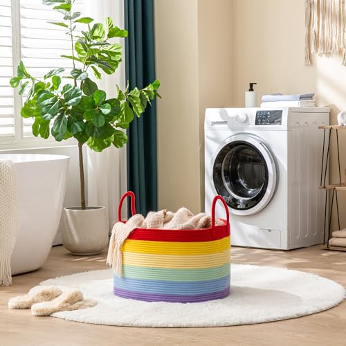 KAKAMAY Large Blanket Basket with Handles, Storage Basket for Living Room - color: Rainbow