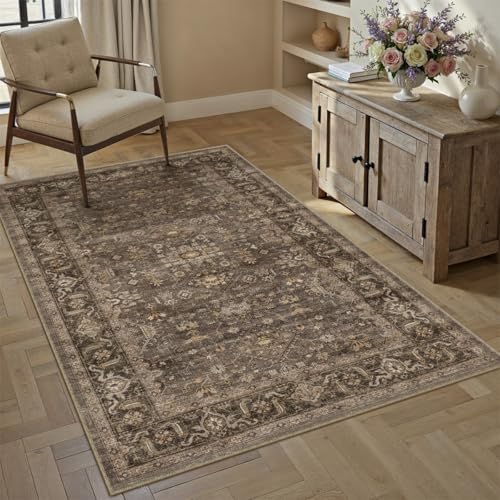3x5 Dark Brown Vintage Area Rug - color: Brown, size: 3' x 5' (Rectangular)