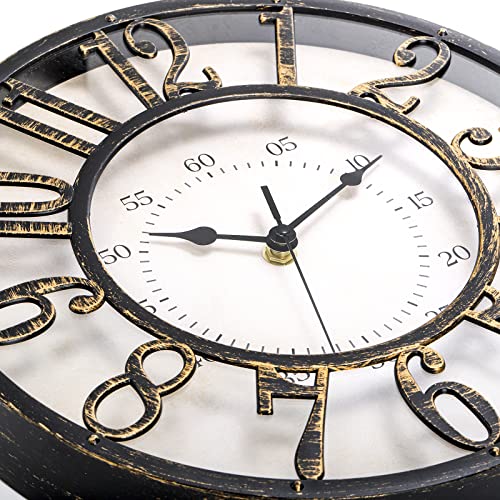 ZOOFOX 12 Inch Retro Wall Clock, Silent Non-Ticking Battery Operated Movement Decorative Round Quartz Wall Clock, Raised 3D Arabic Numeral Clock for Home, Living Room, Kitchen, Office