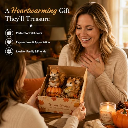 Hodao Fall Squirrel Decor, 2-Piece Resin Thanksgiving Figurine Set - color: Squirrel