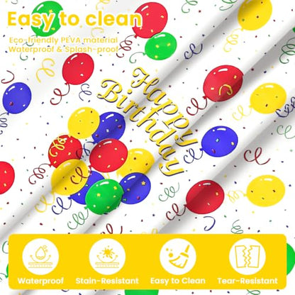 Mulbozy 2Pcs Birthday Tablecloth,Happy Birthday Balloon Plastic Table Cloth - color: Pastel Color Birthday, size: 54" X 108" Rectangle