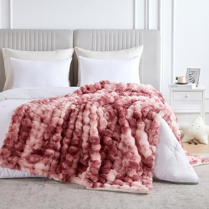 60"x80" Ultra-Soft Fuzzy Faux Fur Twin, Dusty Rose Tie Dye - color: Bubble Tie Dusty Rose, size: Twin (60" x 80")