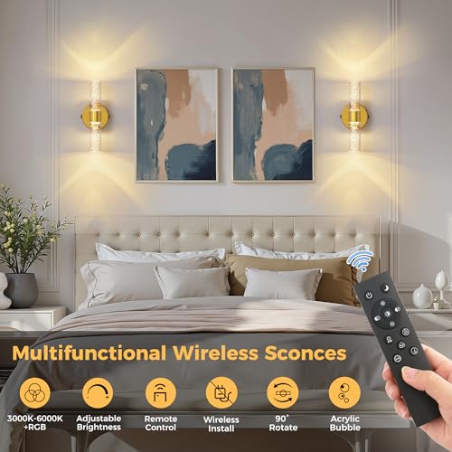 Battery Operated Wall Sconces Set of 2, 10000mAh Rechargeable Wall Light - color: Gold, size: 12 inch