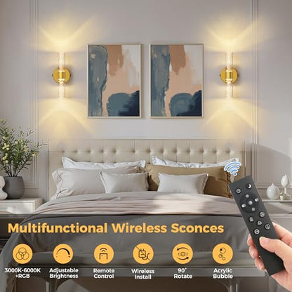Battery Operated Wall Sconces Set of 2, 10000mAh Rechargeable Wall Light - color: Gold, size: 12 inch