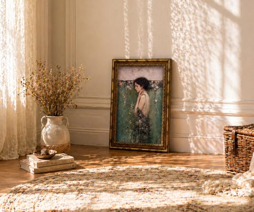 dzbLuck Ophelia Wall Art Gold Frame, Dark Academia Gothic Female Portrait - color: RetroWomen, size: 12"L x 16"W