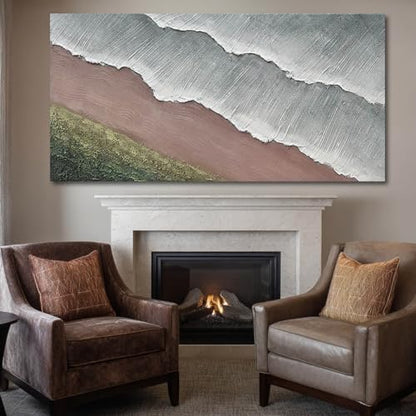 SHEYOYE Gray Textured Abstract Wave Wall Art for Living Room, 29 x 58 Inch - color: Beige, size: 58"L x 29"W