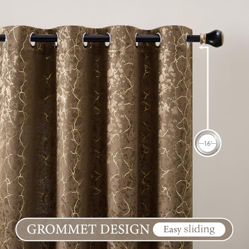 Geometric Brown Curtains 96 Inches Long 2 Panels Cocoa Jacquard Curtains Cottage Gold Foil Pattern Room Darkening Drapes Grommet Marble Look Textured Window Treatment for Living Room Bedroom, 52x96 - color: Brown, size: 52"W x 96"L (Pack of 2)
