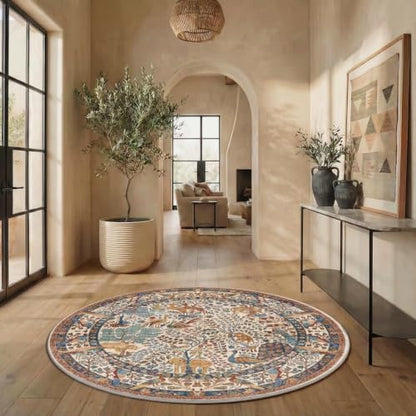 6ft Round Rug Circular Animal Print Area Rug Low Pile Indoor Rug - color: Beige, size: 6' (Round)