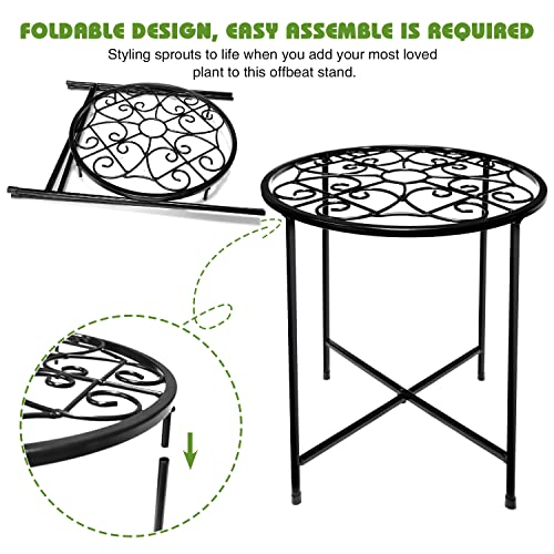 15" Tall Metal Plant Stand, 11" Wide Round Plant Stand for Flower Pots Up to 100lbs, Rustproof Iron Plant Holder for Indoor Outdoor Use, Easy Assemble Flower Stand for Home Garden Display Greenery