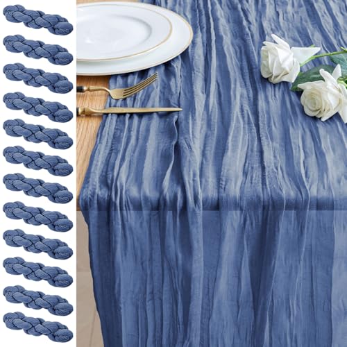 Cheesecloth Table Runner 10FT 12Pcs Blue Boho Gauze Sheer Runners - color: Blue, size: 12 Pack