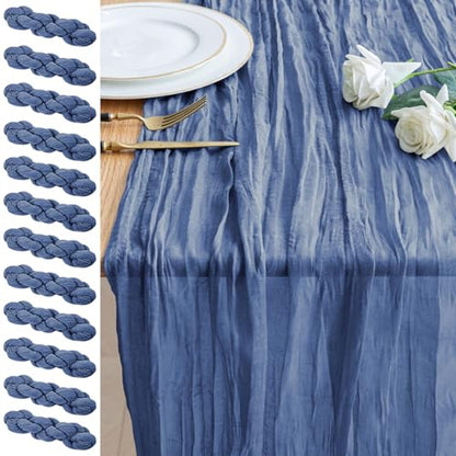 Cheesecloth Table Runner 10FT 12Pcs Blue Boho Gauze Sheer Runners - color: Blue, size: 12 Pack