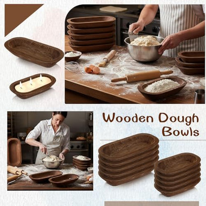 Nuogo 10 Pack 12.5/8.5 Inches Wooden Dough Bowls Bulk Rustic Bowls, Brown - color: Brown, size: 12.5 and 8.5 Inches
