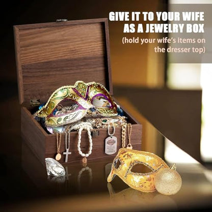 Walnut Wooden Memory Keepsake Box with Hinged Lid - color: Walnut Wood--Leaf & Love