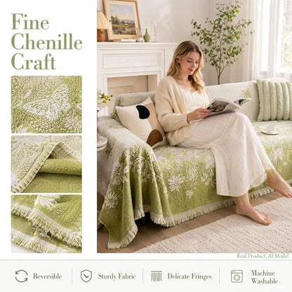 Couch Blanket Cover Chenille Sofa Slipcover Green Butterfly - color: Green Butterfly, size: 71"x 150"