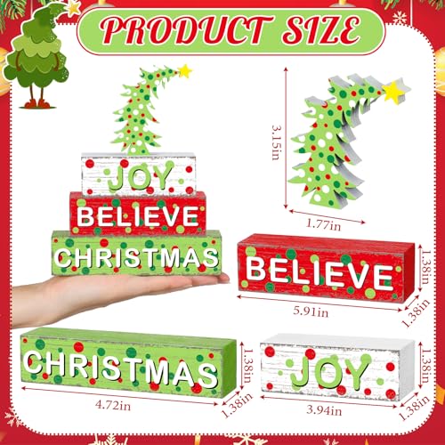 Geelin 4 Pcs Christmas Tree Green Wooden Table Blocks Tiered Tray Decor - style: Christmas Tree